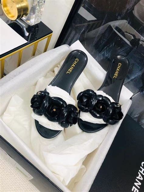 chanel camellia shoes|Chanel camellia flower flat sandals.